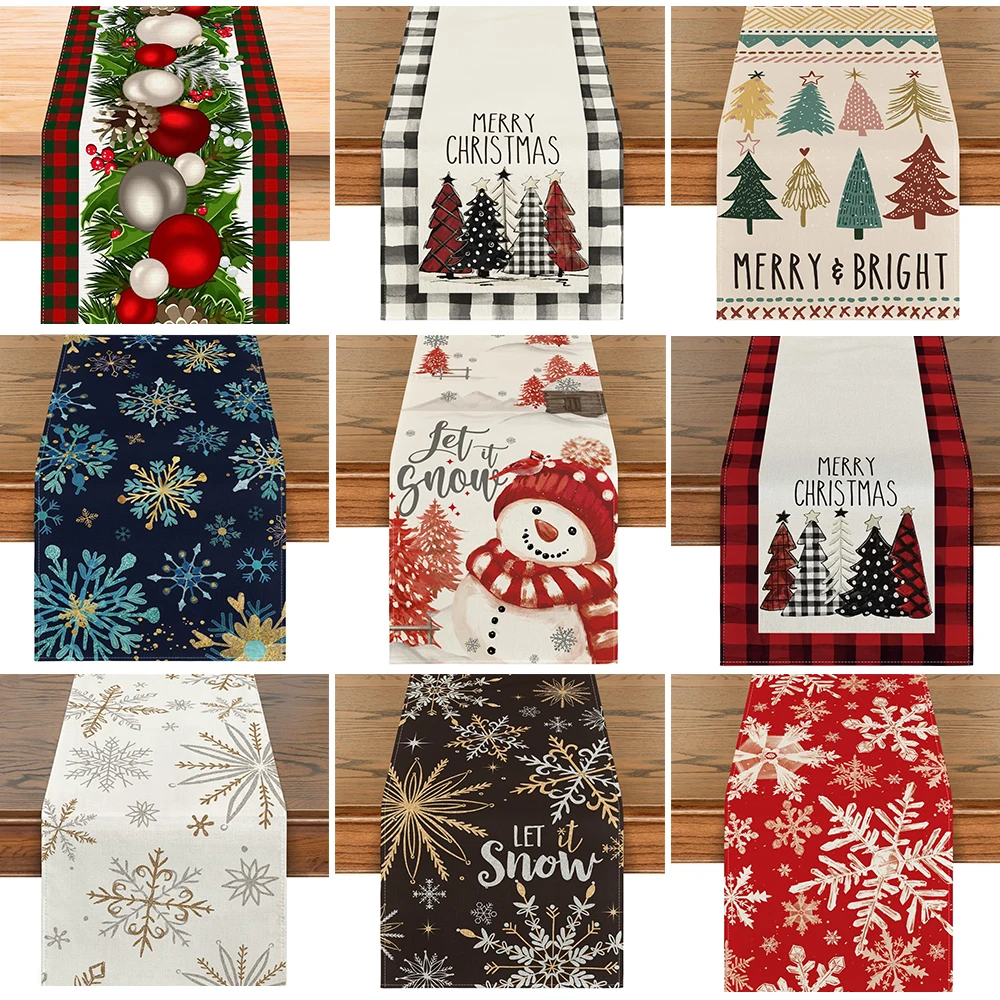 

Xmas Tree Linen Table Runners Durable Washable Dining Table Runners Home Wedding Table Flag Mat Christmas Decorations Navidad