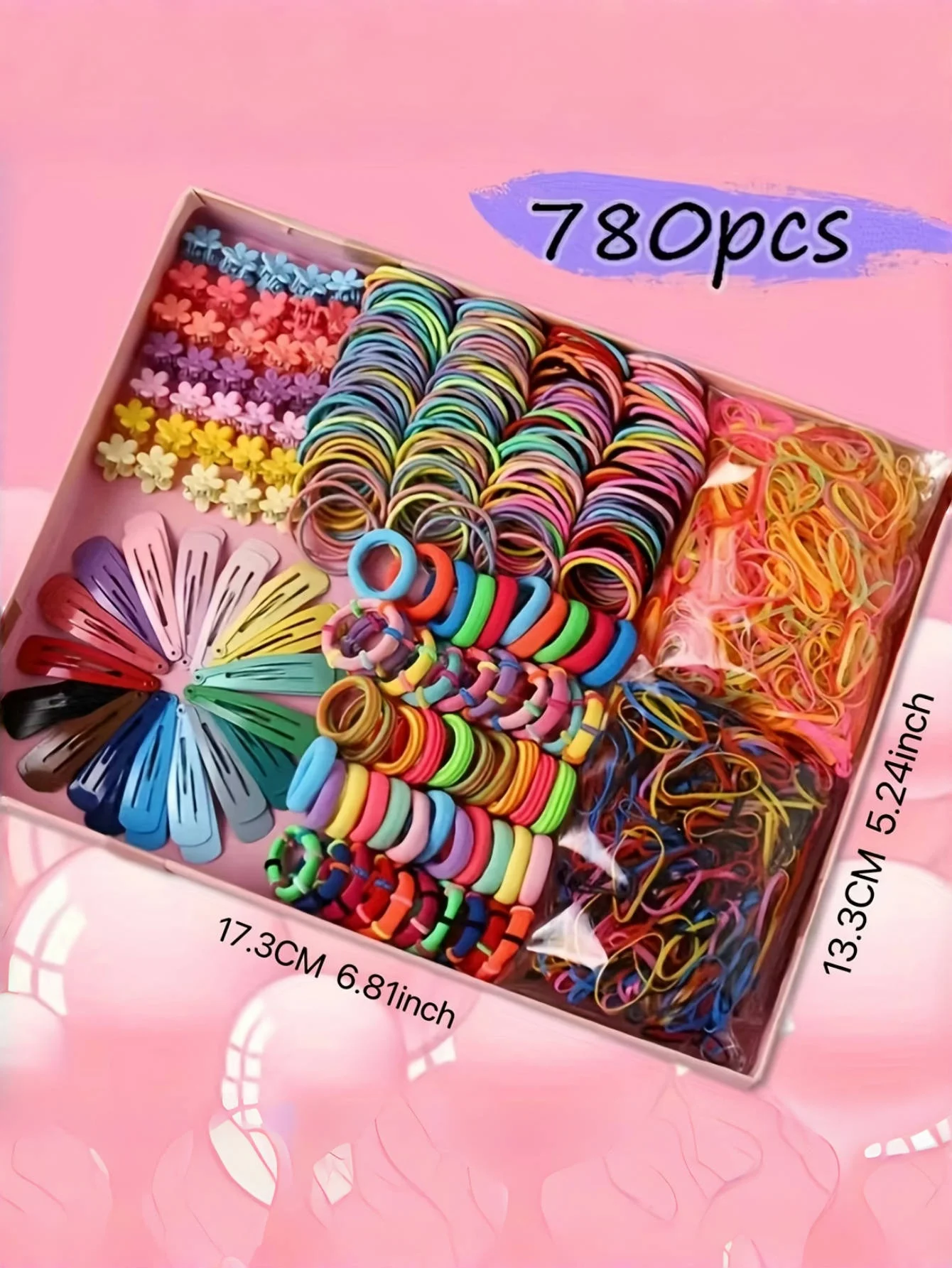 780PCS Girls Glamour Hair Accessories Set - Assorted Elastic Hair Ties, Dainty Hairpins, & Ponytail Holders - Perfect for Birthd