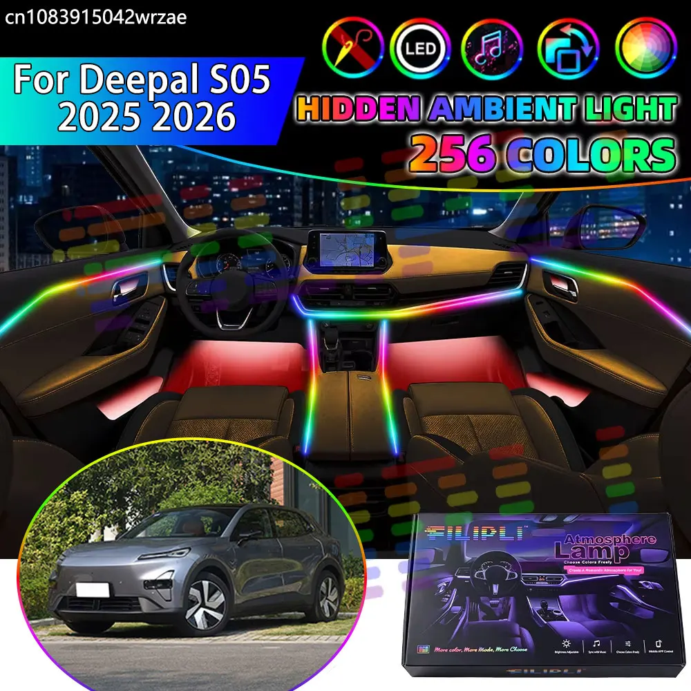 For Deepal S05 2025 2026 C857 RGB Car Interior Ambient Lights Strips Breathing Lighting Kit App Control LED strips Auto Parts