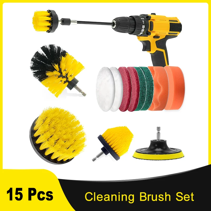 

Cleaning Brush Attachments Set 14 Piece with Extend Long Rod Foam Polishing Pad Scouring Pad and Brush for Bathroom Floor