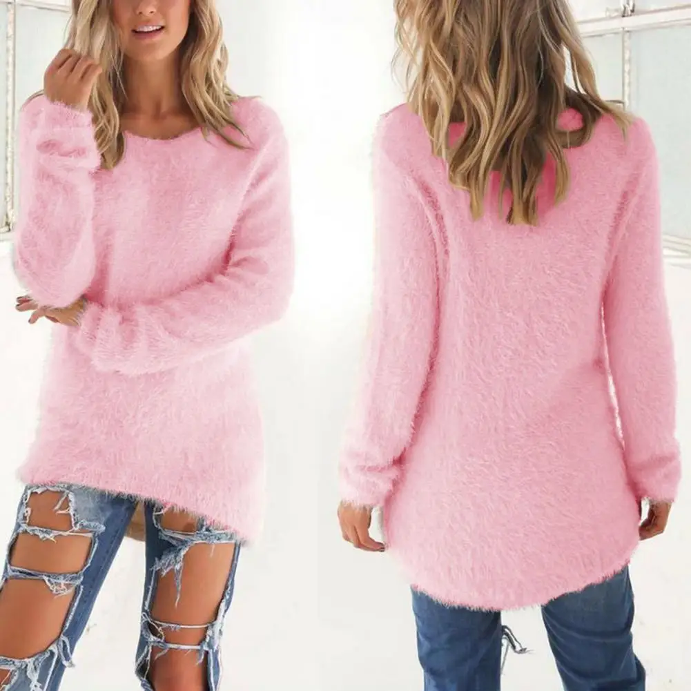 Popular Sweater Jumper Long Sleeve Thick Streetwear Irregular Hem Pullover Sweater