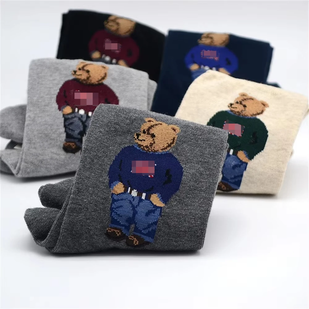 Designer socks Cartoon Gentleman Bear Men's Socks Cotton Harajuku Style Sport Boys Skateboard Novelty Breathable Christmas Gift