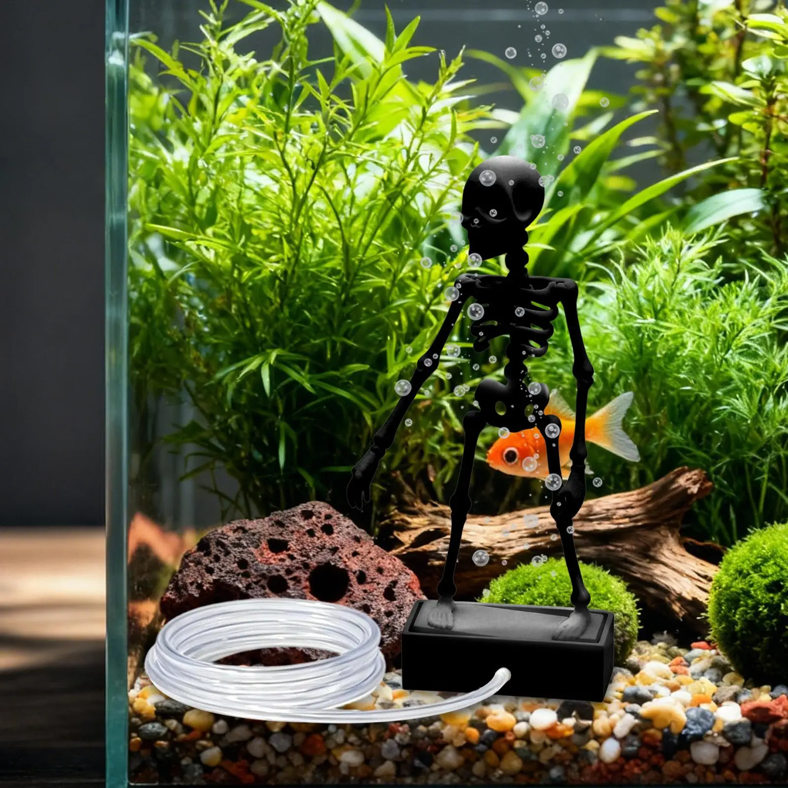Fish Tank Bubbler Decorations Realistic Decorative Interactive Dancing Skeleton Aquarium Bubbler with Air Hose for Classroom