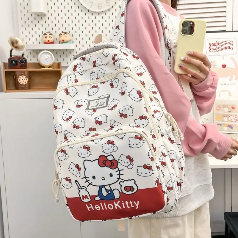 

Cute Aesthetic Cartoon Backpack for Teen Girls Hello Kitty Print School Bag Waterproof Casual Daypack for Daily Shopping Use