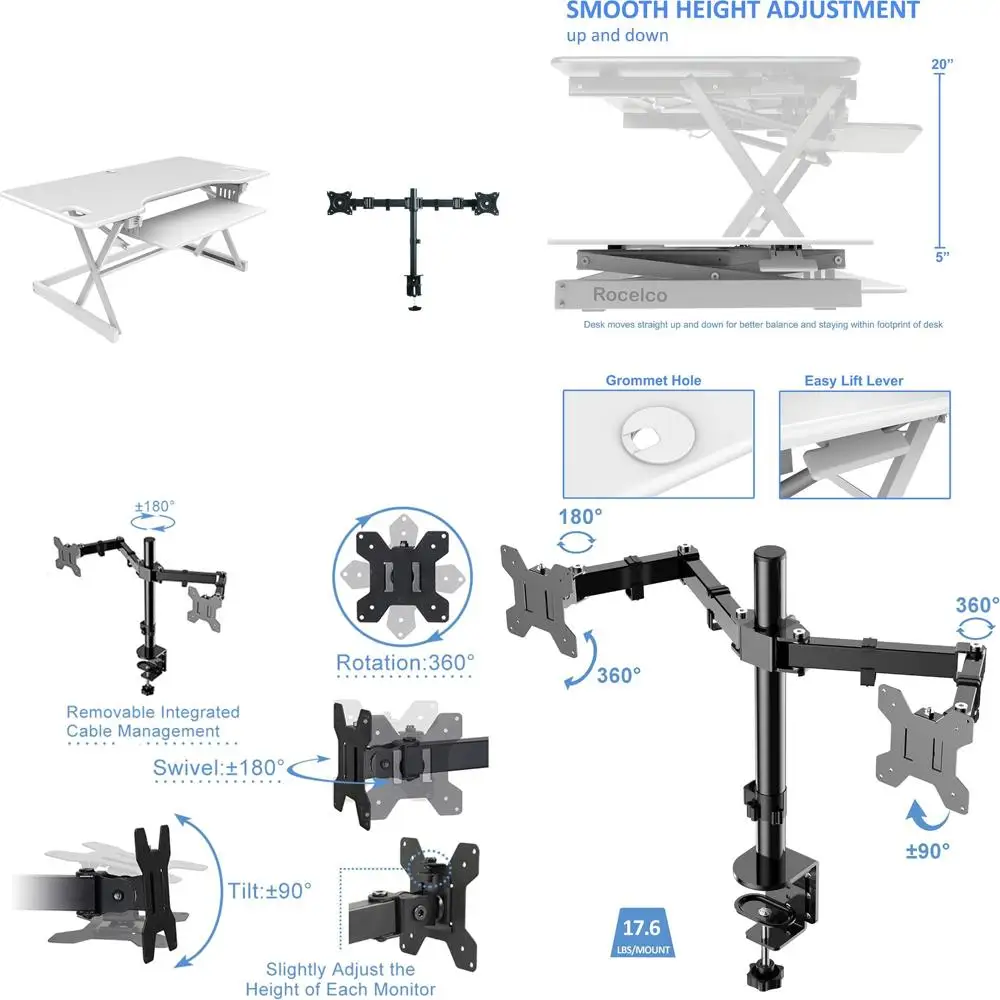 Double Monitor Height Adjustable Standing Desk Converter - Large, Quick Sit-Stand Computer Workstation Bundle