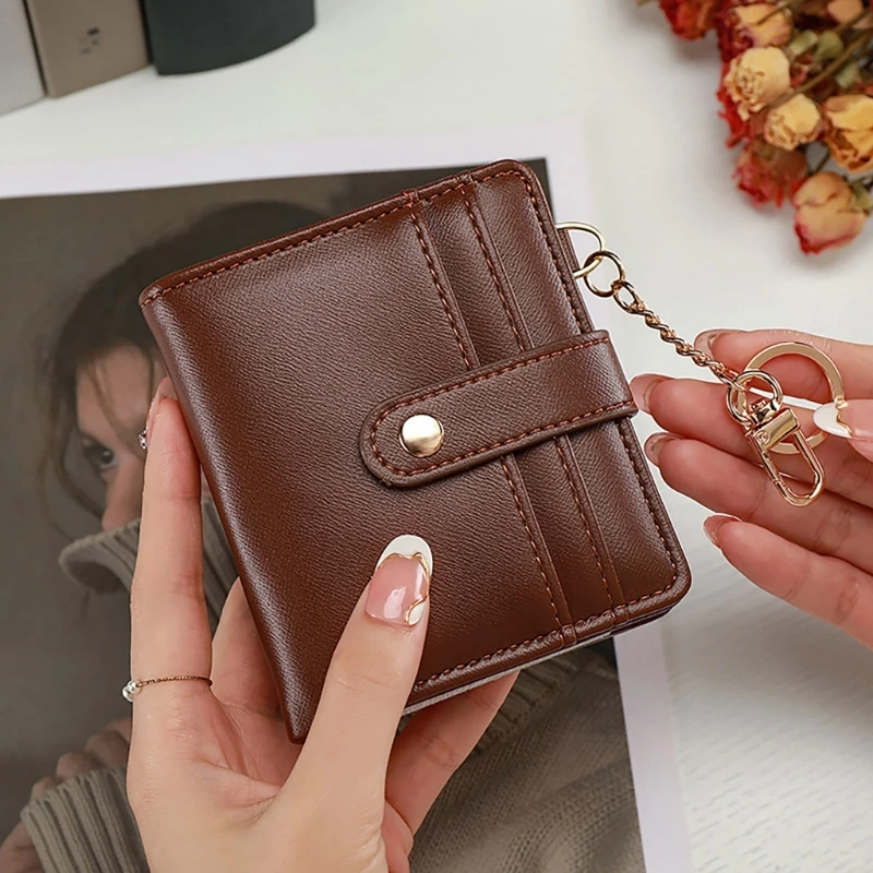 Elegant Women's Wallet with Zippered Coin Pouches and Keyring Short Purse