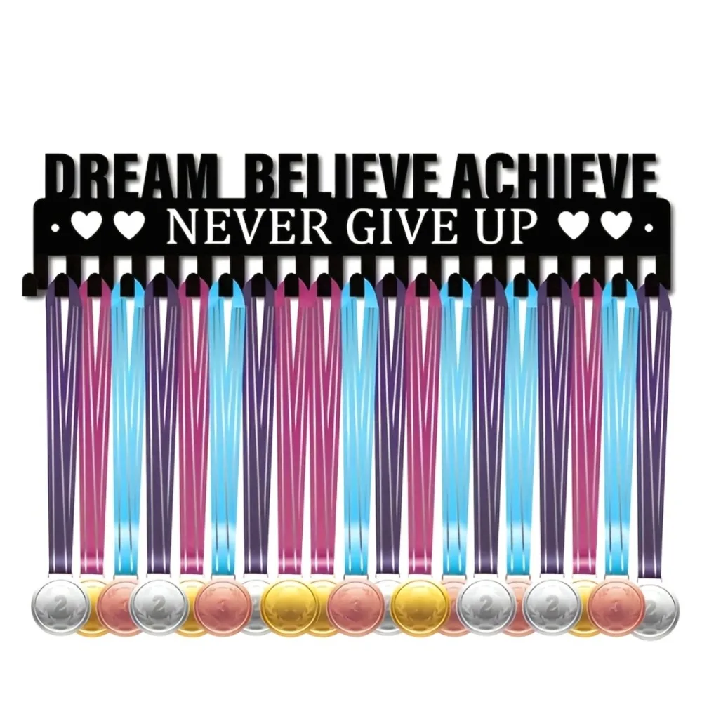 1 Stück 2D Flat „Dream Believe Achieve“ Metall-Medaillenhalter Wandhaken Home Decor Aufbewahrungsregal