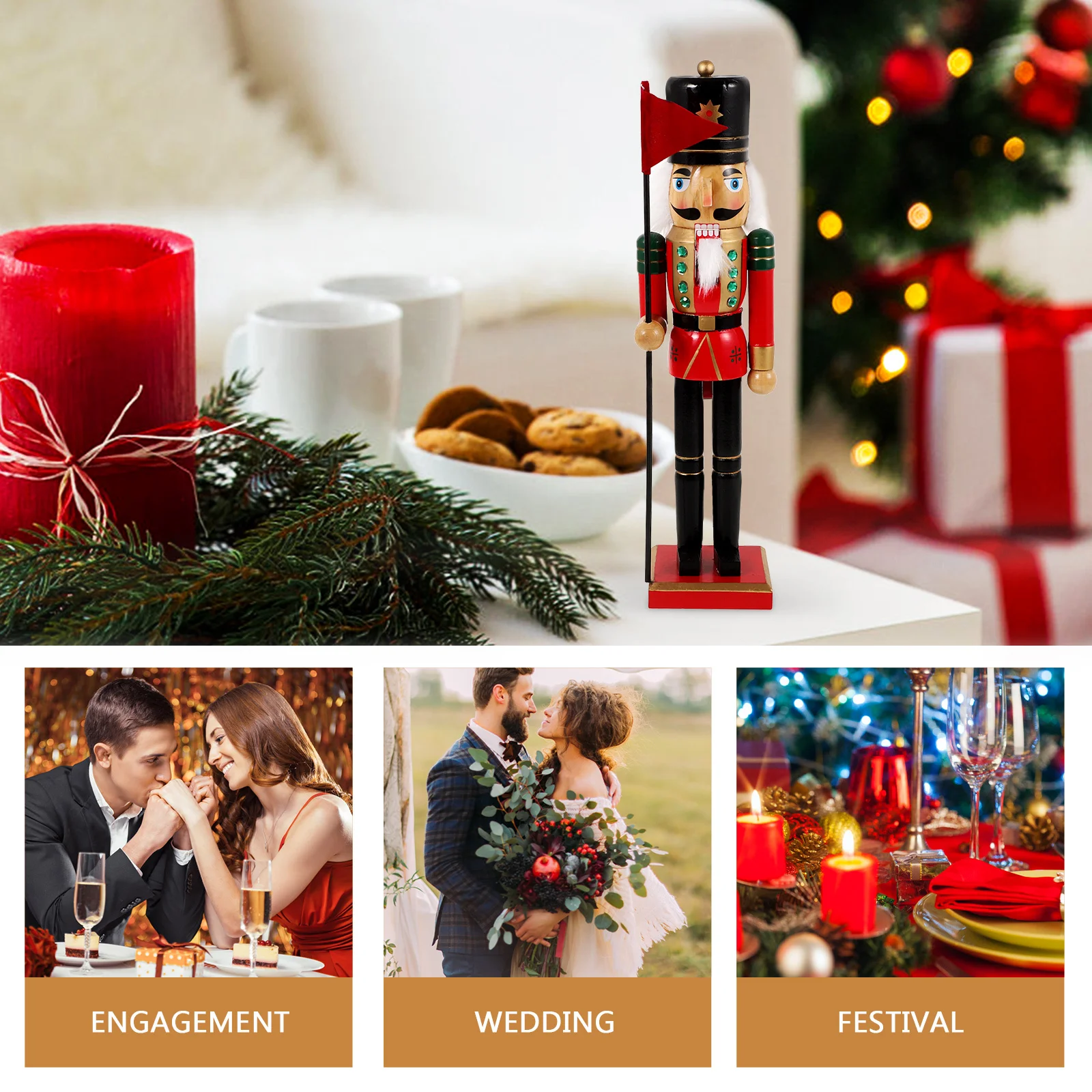 

Festival Nutcracker Christmas Gift Wooden Nutcracker Decoration for Home Wall Shelf Entryway Xmas Table Ornament