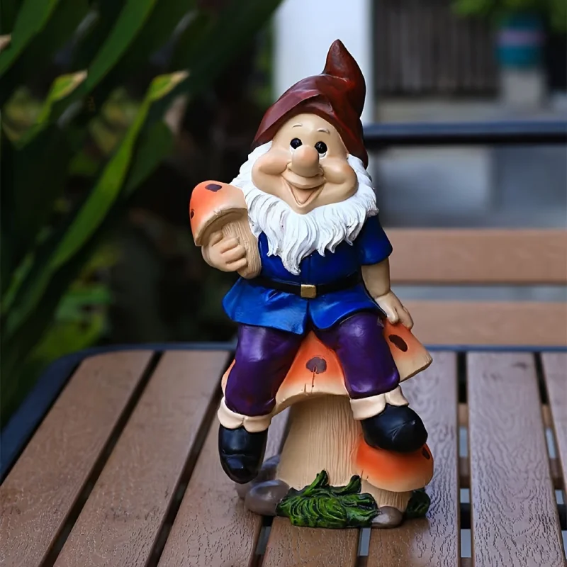 Large Gnome on Mushroom Statue - Resin Outdoor Decor for Garden/Patio - Halloween Christmas Gift - Fairy Tale Yard Ornament