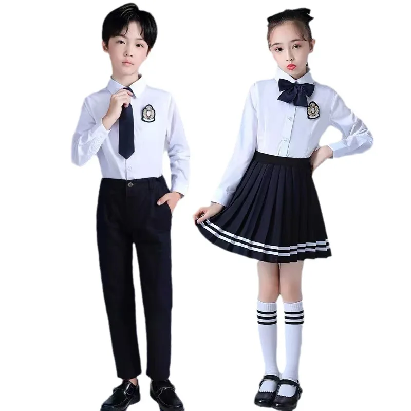 2026 summer Teens Girls boys Cloth Jk school Uniform Bow Blouse Shirt top pleated SKIRT or short pants children set 8 10 12 year