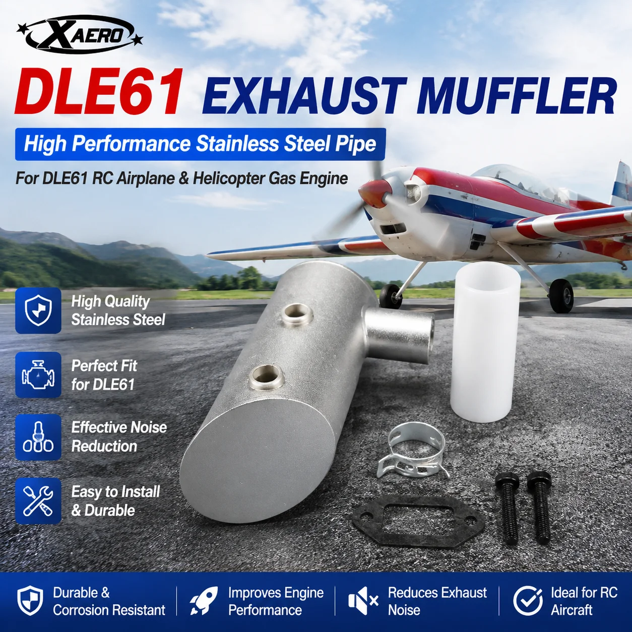 Rc Helicopter Gas - Original DLE61 Exhaust Muffler, High Performance
