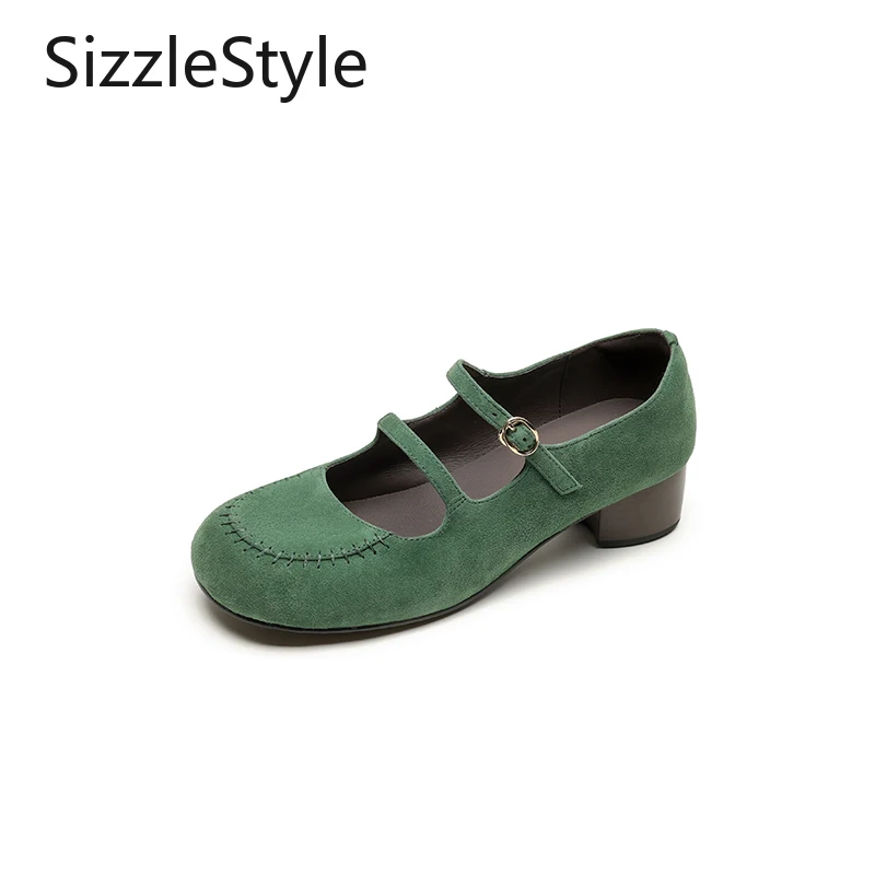 

Handmade Women's French Mary Jane Shoes Double One-strap Genuine Leather Thick Heel 4 Cm Retro One-foot Mid-heel Shoes