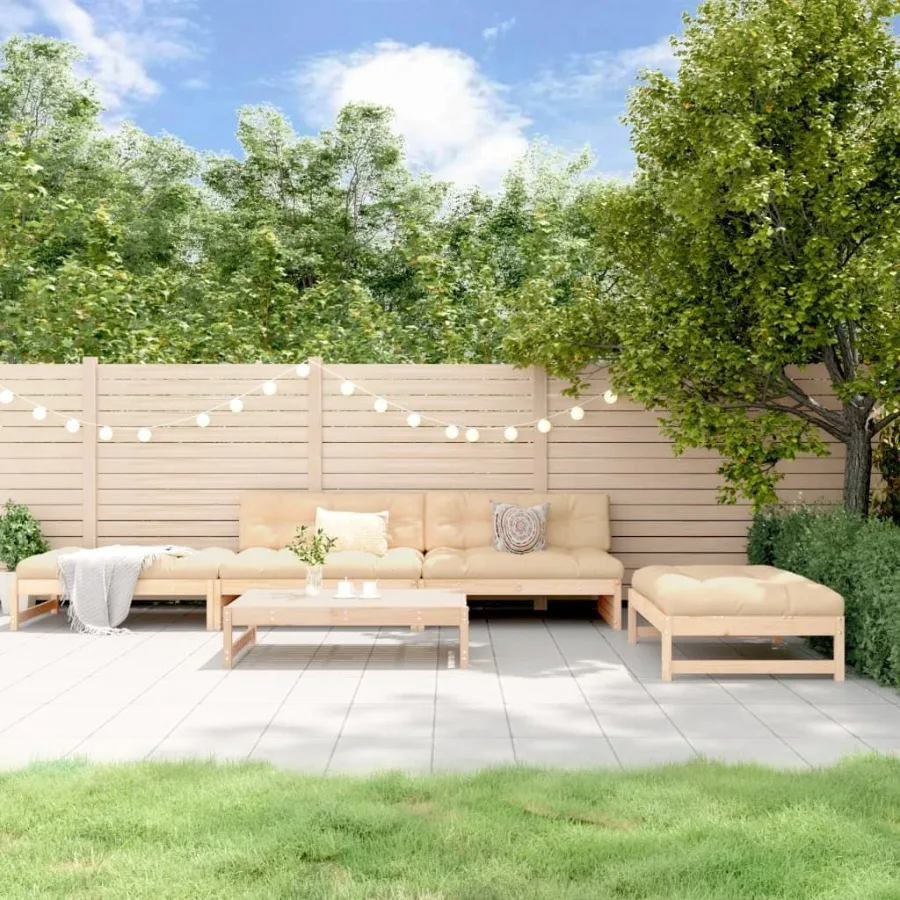 

Garden Lounge Set Beige Natural wood tone