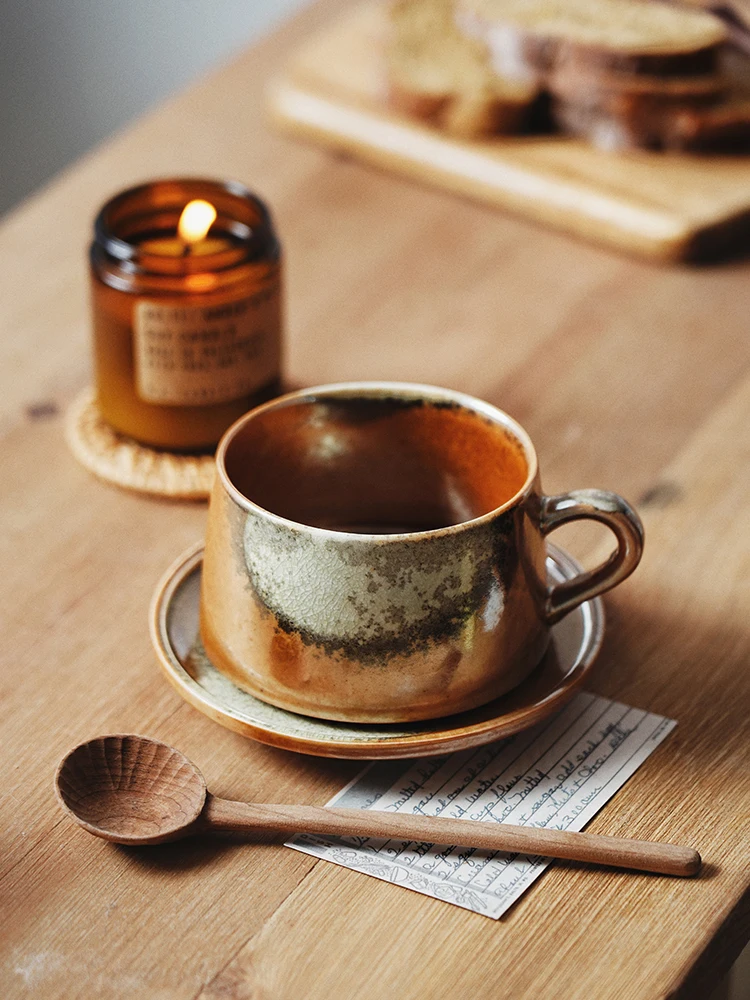 300 مللي فنجان القهوة الأوروبي السيراميك خمر مع مجموعة أطباق القدح المنزلية مطعم الإفطار كوب بعد الظهر شرب فنجان شاي