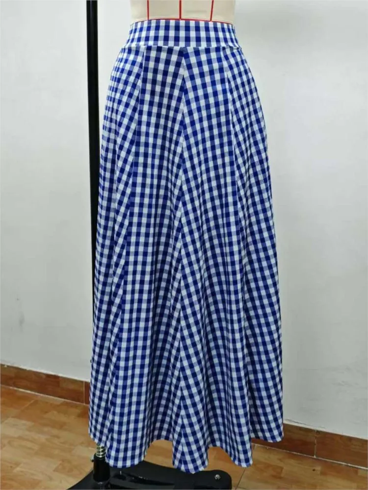 Gonna con stampa a griglia alla moda Gonna da donna primavera autunno abbinata ai colori Gonna grande con orlo Busto Gonna da donna Temperamento Gonne in stile straniero