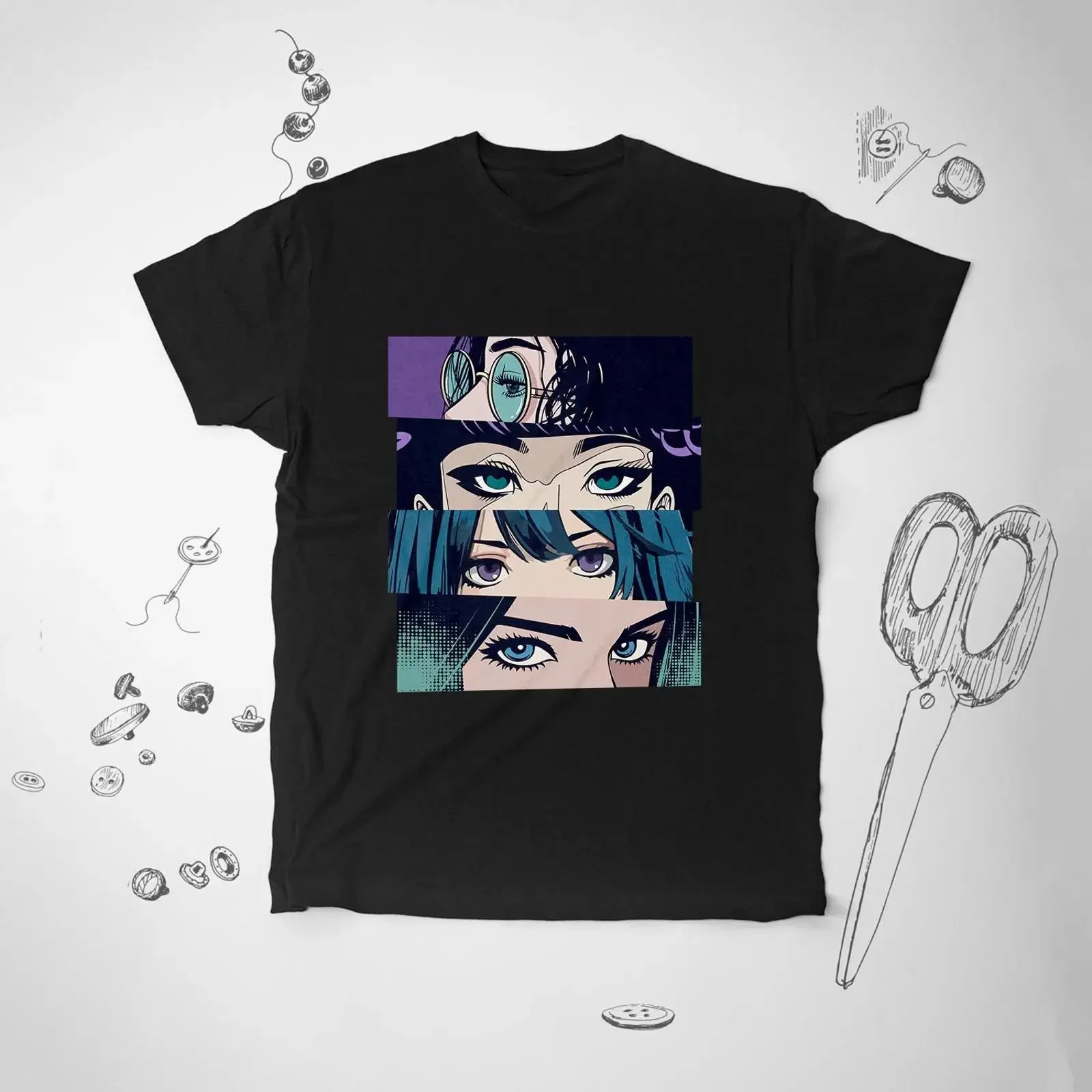 Eyes Shirt T Trendiges Grafikdesign Japanischer Anime-Stil für Mädchen Grunge Unisex Geschenkidee Vintage Washed Homme Streetwear Mode