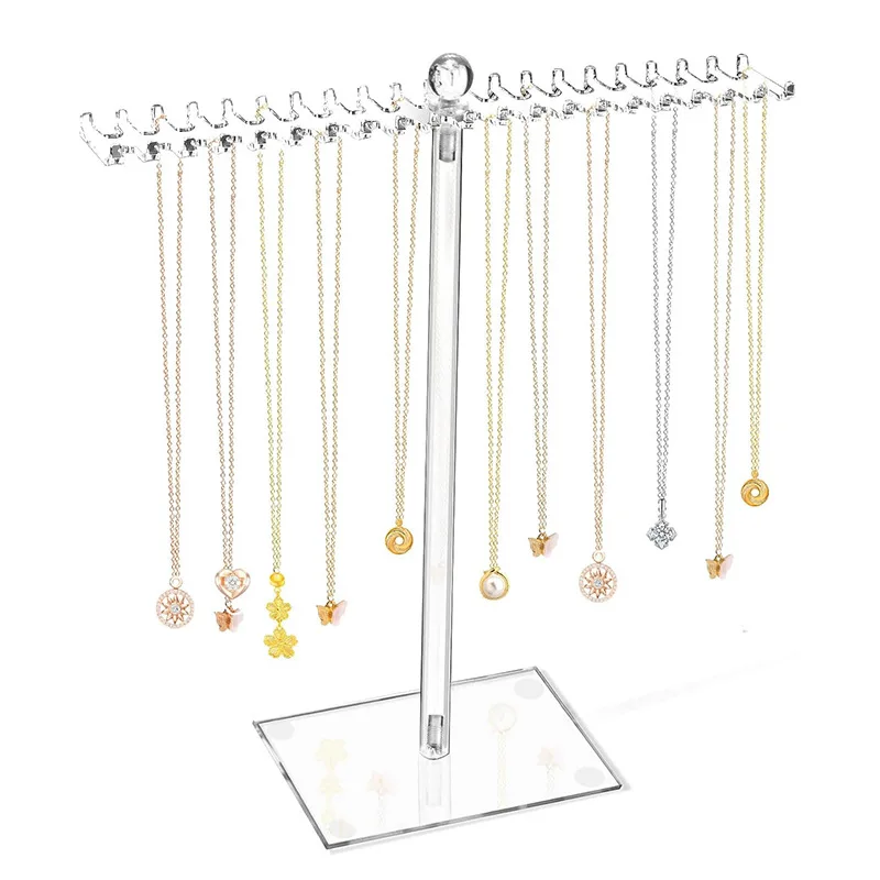 Transparent Necklace Holder Acrylic Necklace Storage Bo Home Jewelry Storage Display Stand with Double-sided Hook Decoration