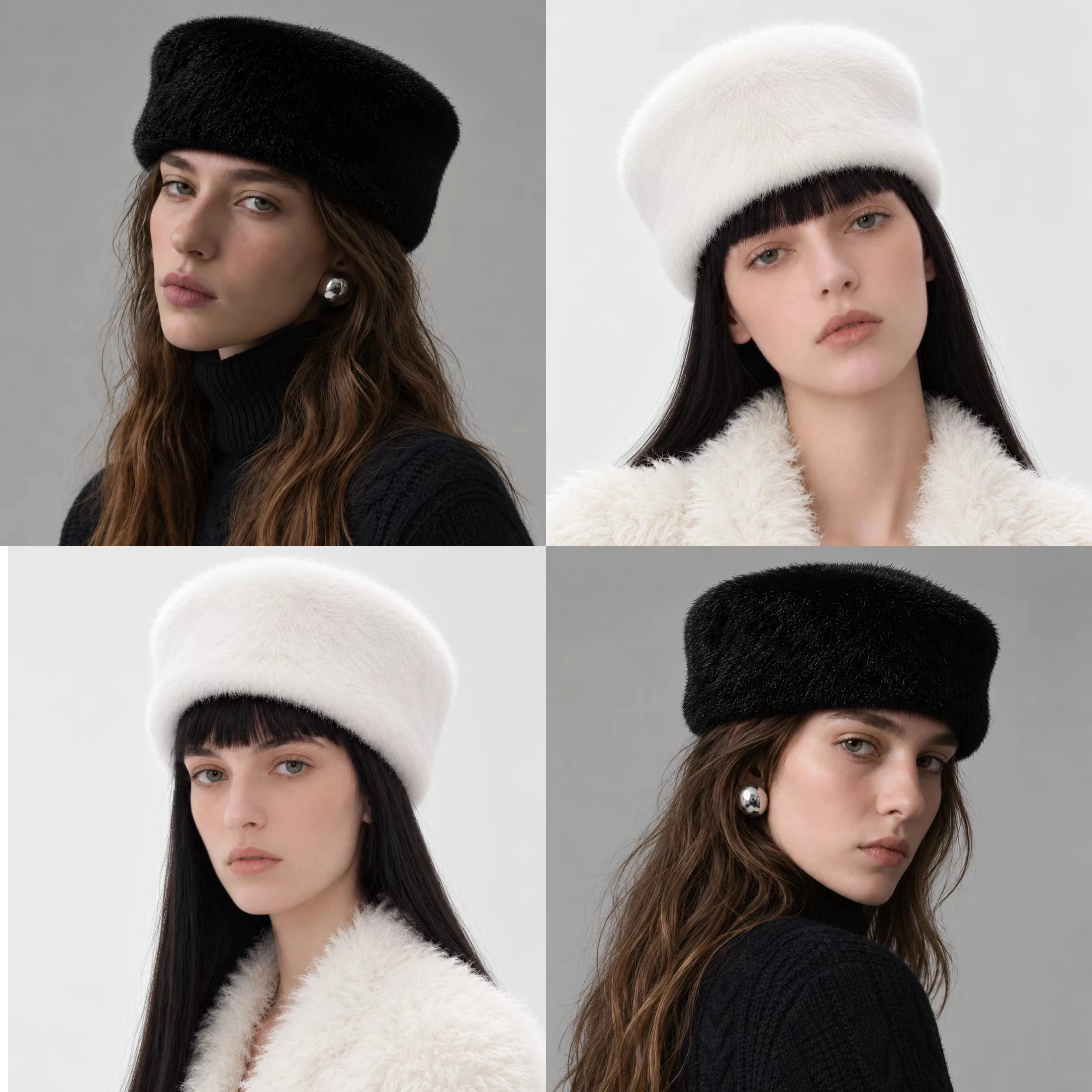 Winter Warm Plush Faux Mink Beret Fashion Versatile Ins British Style Pillbox Hat Outdoor Dating Evening Plush Hat
