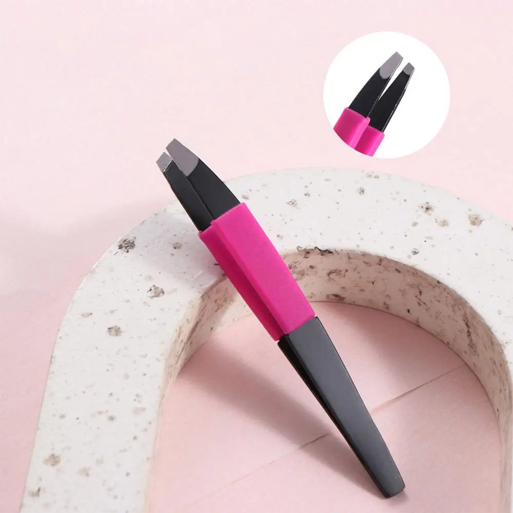 Grooming Slanted Precision Eyebrow Tweezer Silicone Non-Slip Slanted Eye Brow Clips Eyebrow Shaping Stainless Steel