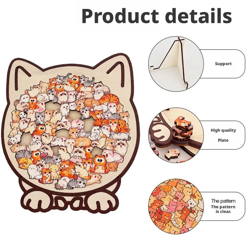 Cartoon Wooden Puzzle Toy Stress Relief Jigsaw Puzzle Animal Dog Cat Bear Theme For Home Decor Fun Educational Toys Gift