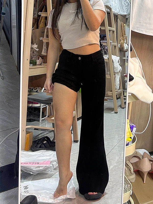 

Ретро-джинсы женские с низкой посадкой, расклешенные, облегающие, не-леггинсы, в пол, повседневные, из искусственной кожи