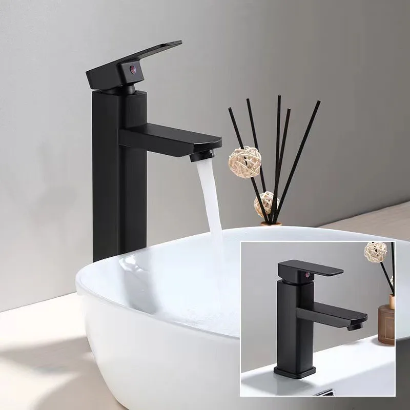 ABS Bathroom Faucet Hot Cold Mixer Tap Deck Mounted Basin Faucets Black Square Washbasin Sink Bathtub Faucet