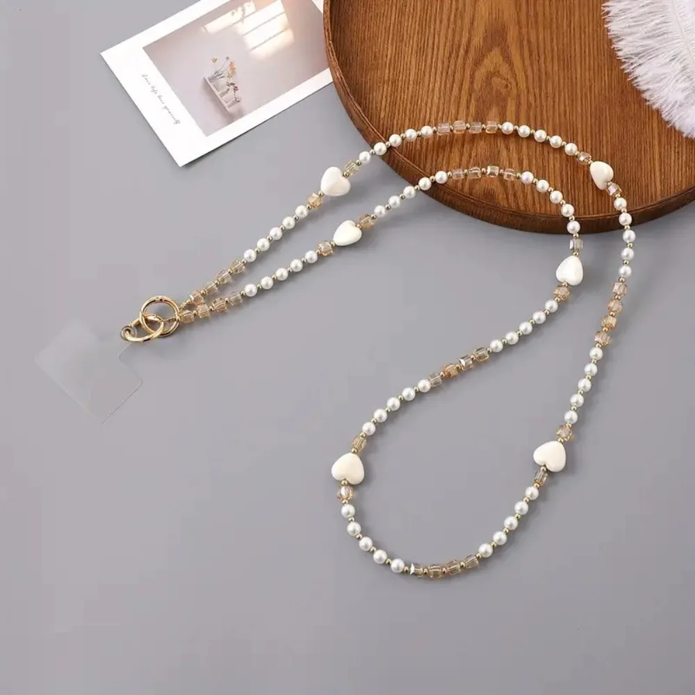 

With Patch Beaded Crossbody Phone Chain Love Heart Bag Chain Mobile Phone Crossbody Strap Colorful Universal Phone Neck Straps