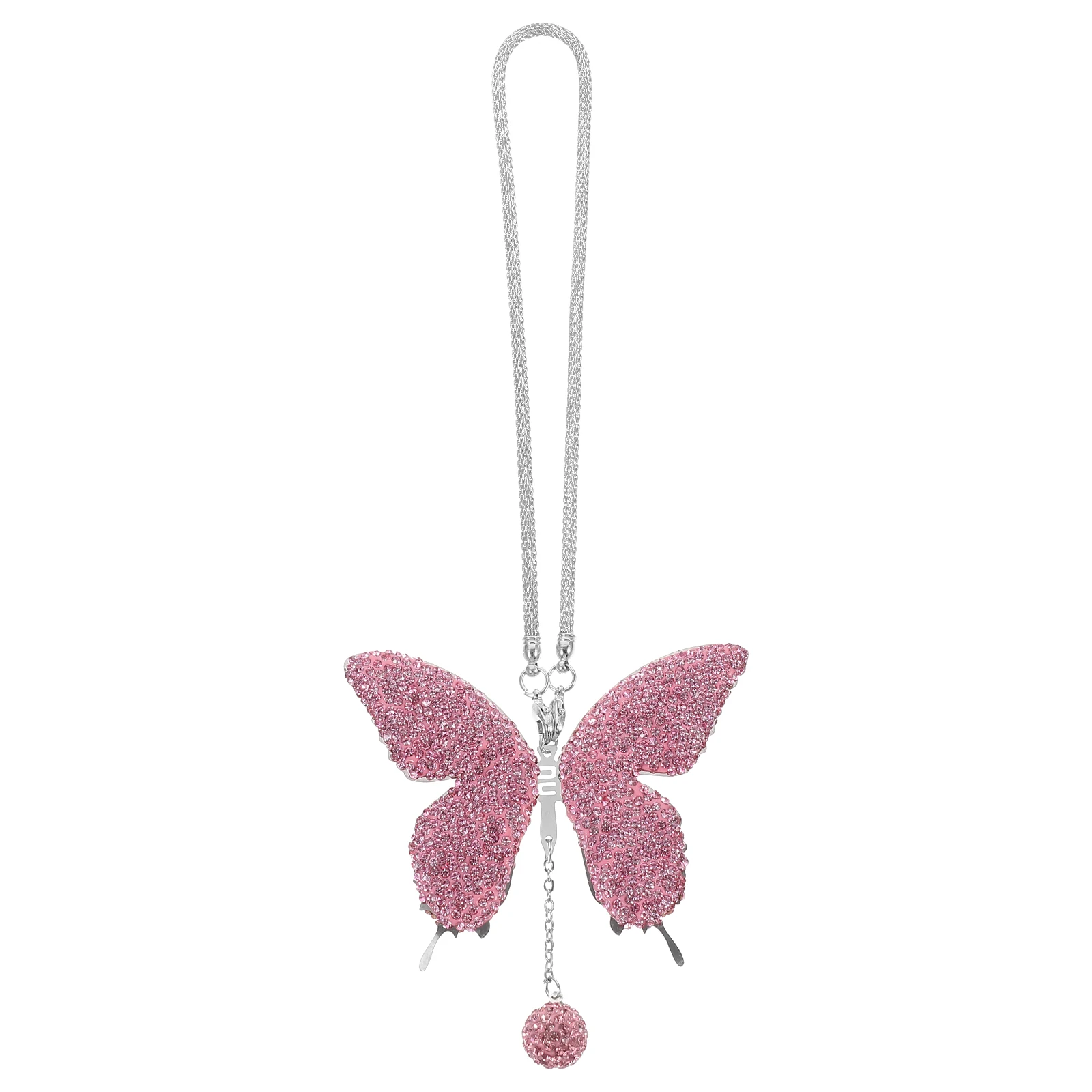 

Stainless Steel Rhinestone Butterfly Car Hanging nament Rear View Mirror Decoration Adorable Locket Easy Install No Tools Auto
