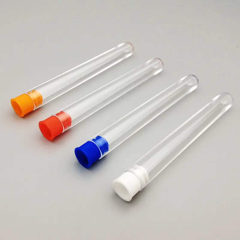 24pcs 12x100mm Transparent Plastic  Round Bottom Test Tubes Party Candy Bottle with Color cap Bath salt vials Teaching supplies