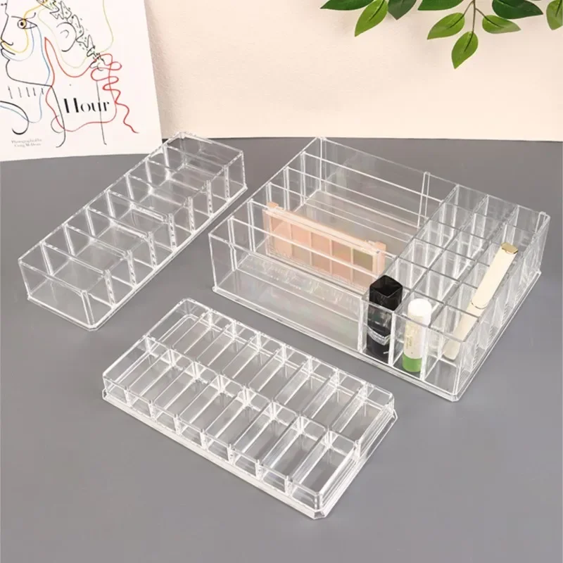 8/16/24 Grid Transparent Acrylic Makeup Powder Storage Box Eye Shadow Blush Nail Polish Cosmetic Desktop Display Organizer