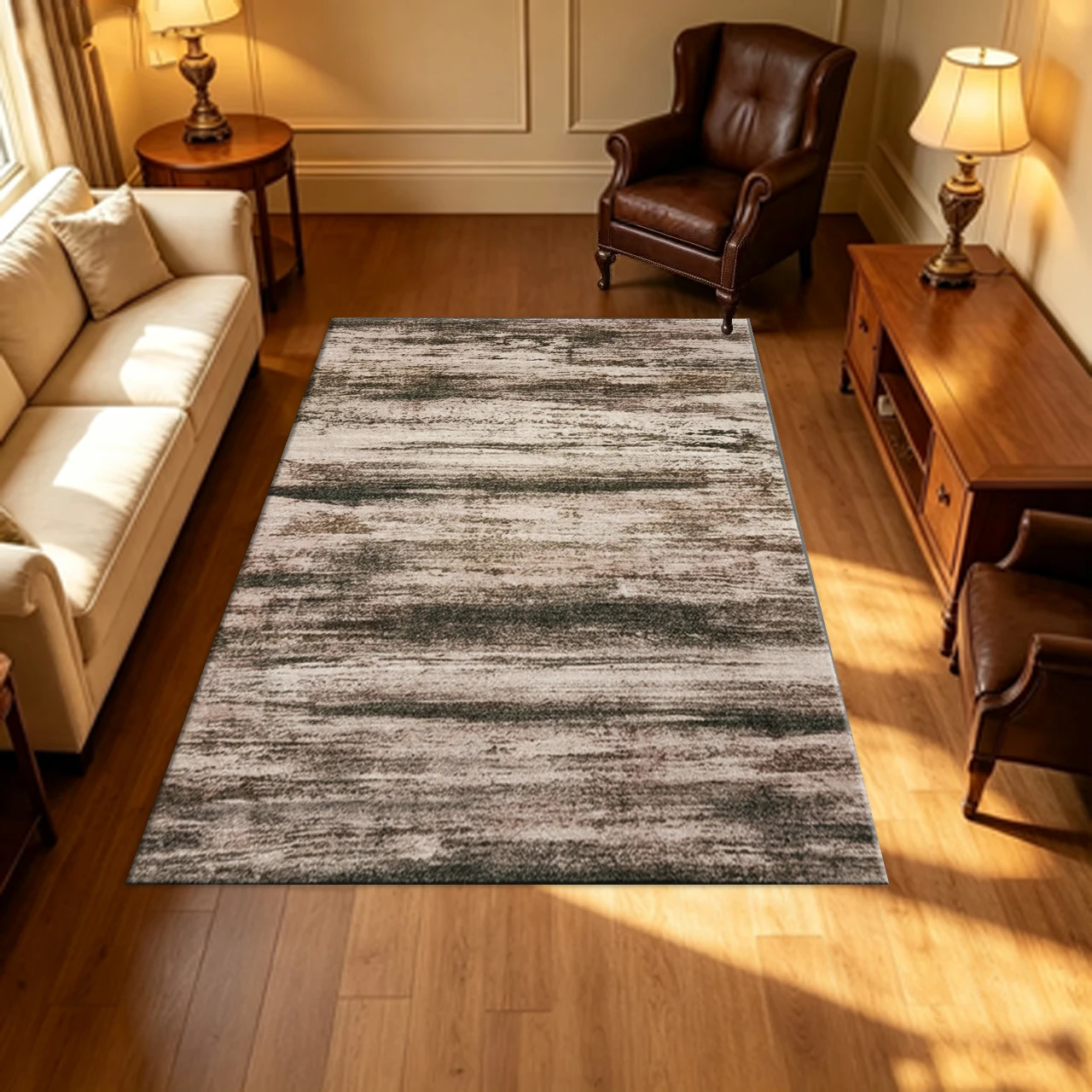 Vertical Brush Stroke Carpet Flooring, Vintage Distressed Area Rug for Indoor Home Decoration