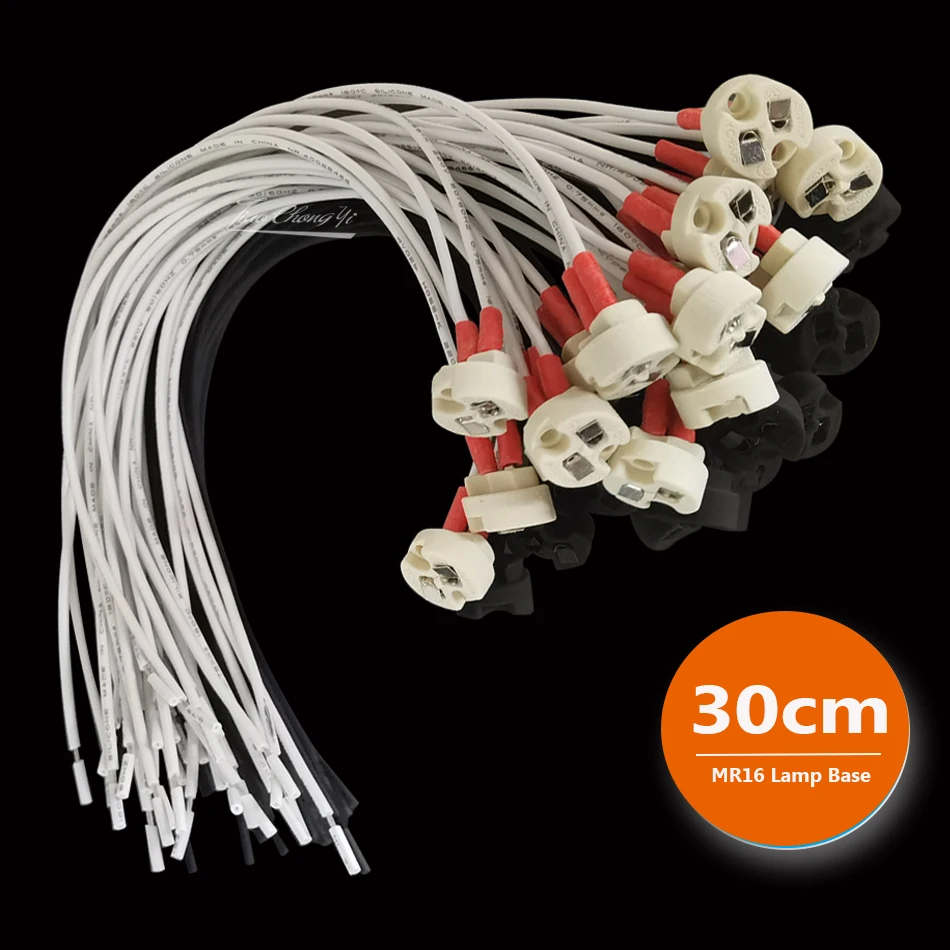 MR16 Lamp Base Ceramic Socket Base with 18AWG 30cm Silicone Cable wire for LED and Halogen Lamps G4 G5.3 GY6.35 Accessory Plug