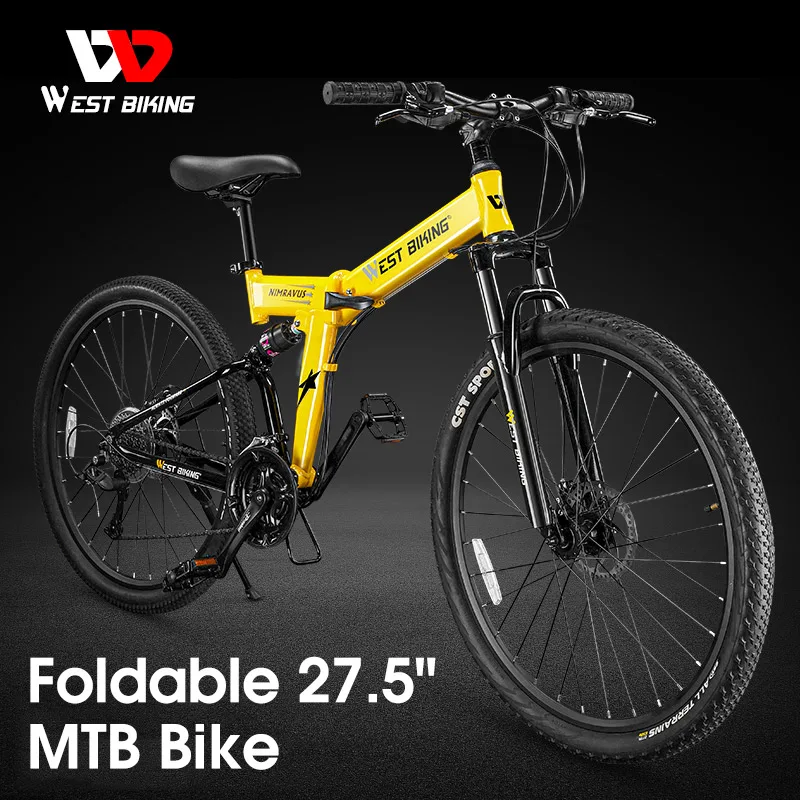 

WEST BIKING Foldable 27.5 Inch Mountain Bike 27 Speed BMX MTB Bicycle Men Women Shock Absorption Mechanical Disc Brakes Bike