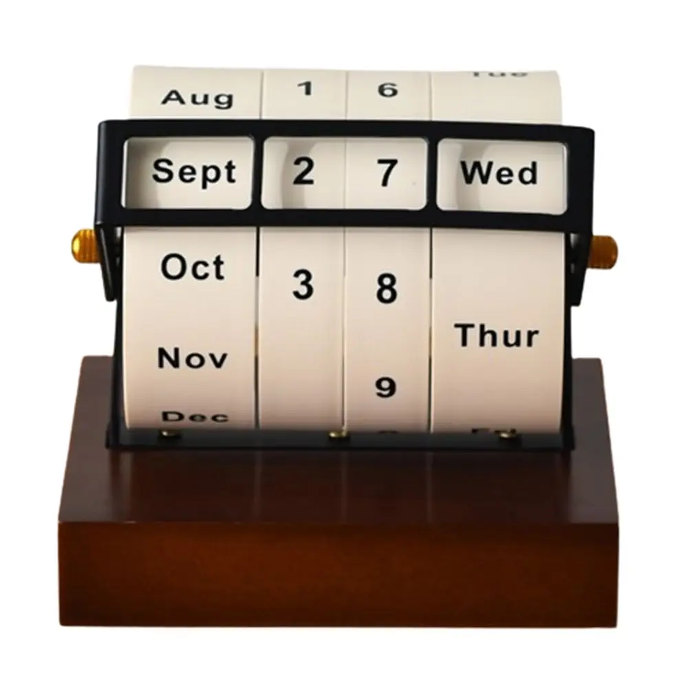 

Daily Flip Rotary Calendar Reusable Vintage-style Perpetual Calendar Durable Wooden Manual Countdown Calendar Desktop