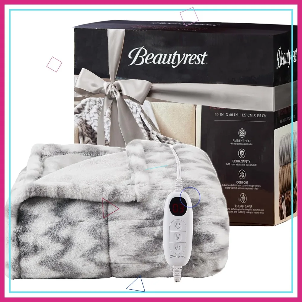 

Electric Blanket with Auto Shut Off, Zero EMF, Multi Heat Settings, UL Certified, Machine Washable, Chevron Grey 50x60