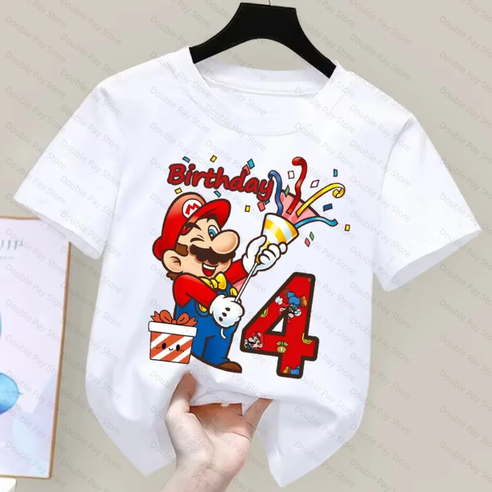 Kids Cartoon Mario Birthday Number T-Shirt for Boys & Girls 3-8 Years, Loose Crew Neck Short Sleeve Casual Summer Tee view 3