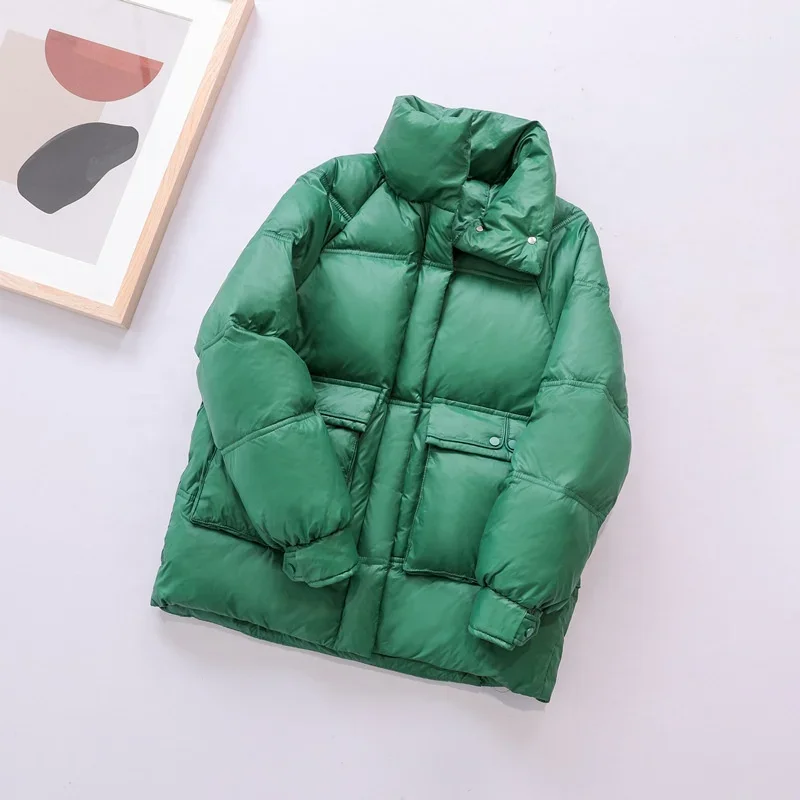 2024 New Korean Winter Fashion Collar Loose Bright Down Jacket Women