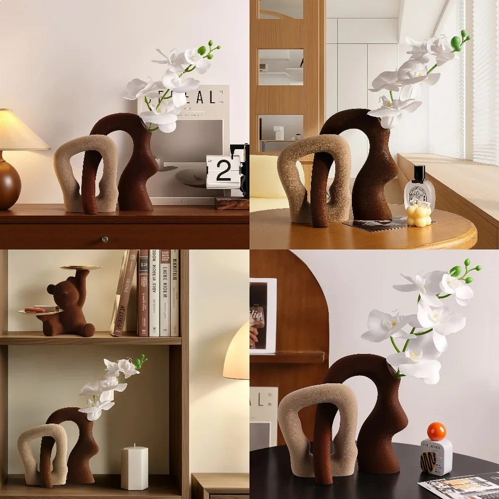 Velvet Ceramic Irregular Vase for Flower Arrangement, Living Room TV Cabinet Decor, Home Decoration Wholesale