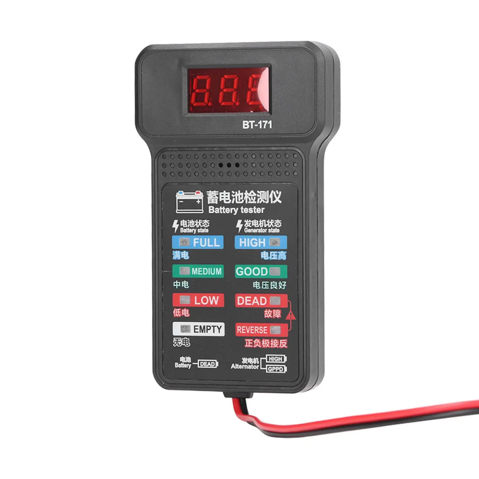 BT 171 Kfz-Generatortester – 12-V-Digital-LED-Batterieanalysator für LKWs, Motorräder, SUVs und Boote