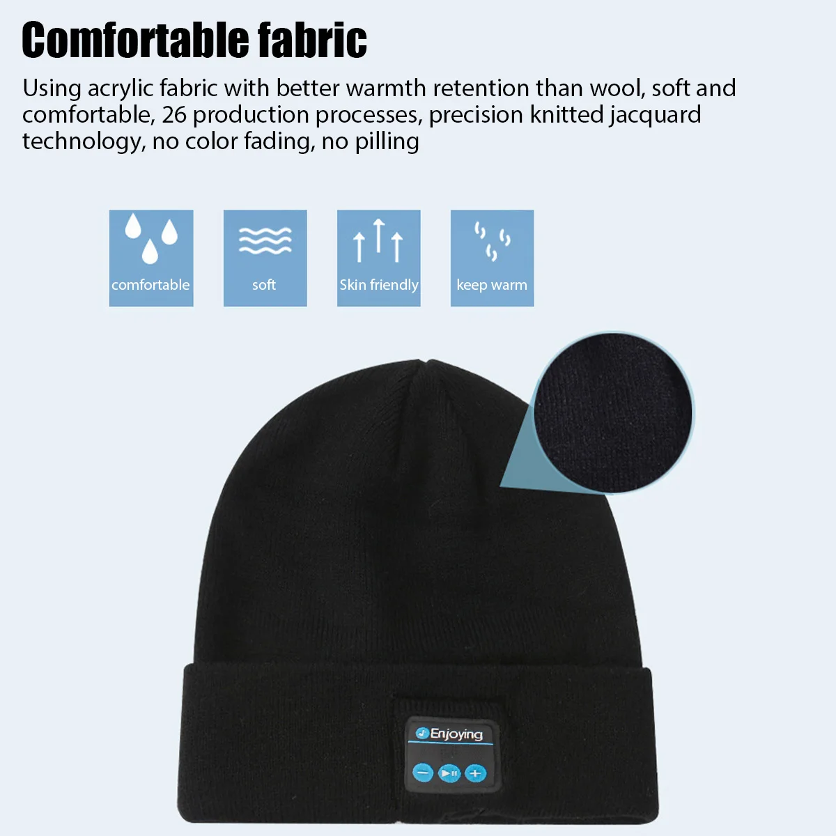 Gorro de música inalámbrico con Bluetooth, gorro tejido para exteriores, auriculares, gorro cálido para invierno, altavoz, gorra extraíble para ciclismo, correr, Yoga