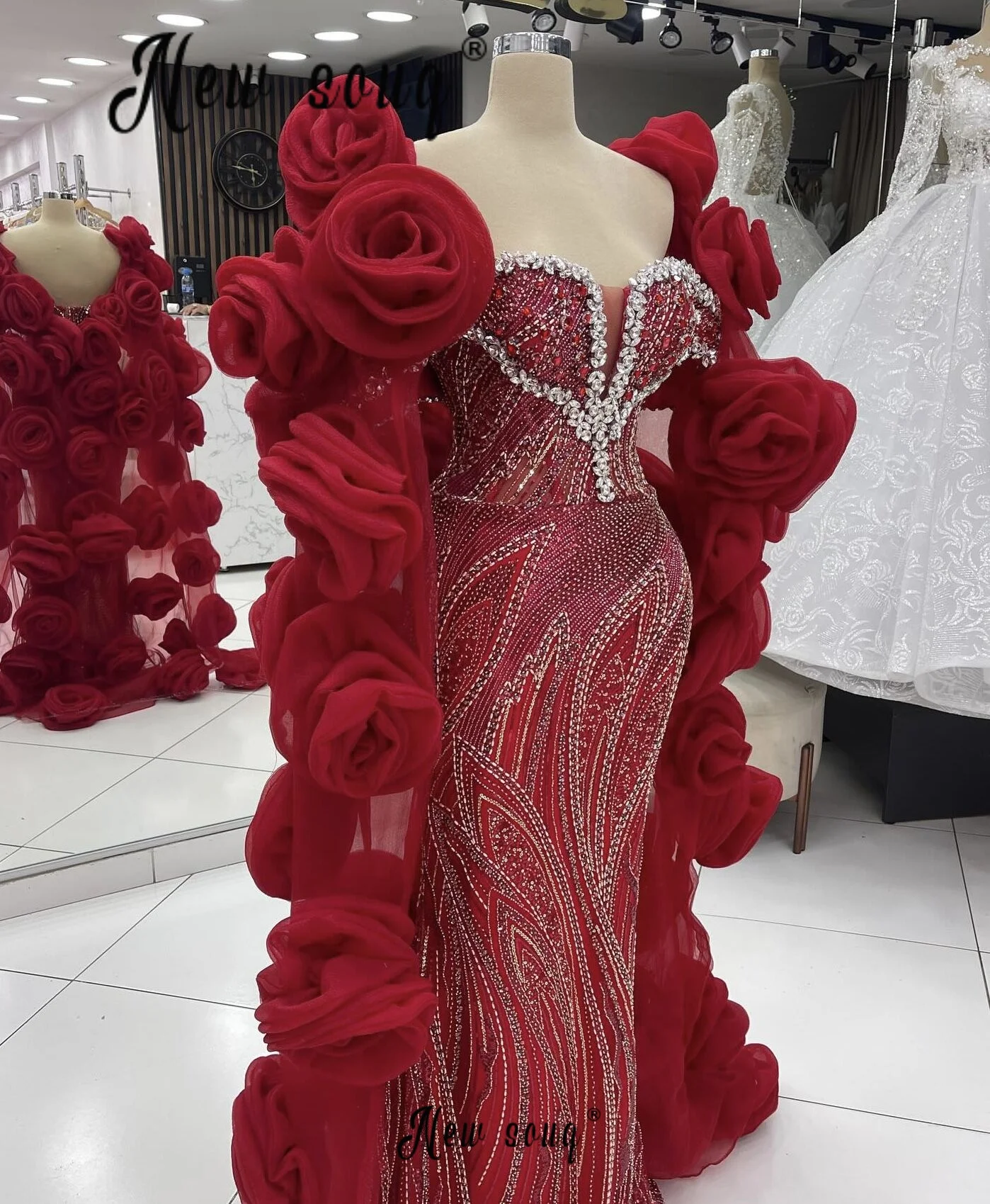 Burgundy Luxury Evening Dresses 2025 With Flowers Cloak Off Shoulder Red  Wedding Engagement Party Gowns Customized Vestidos de - AliExpress 320