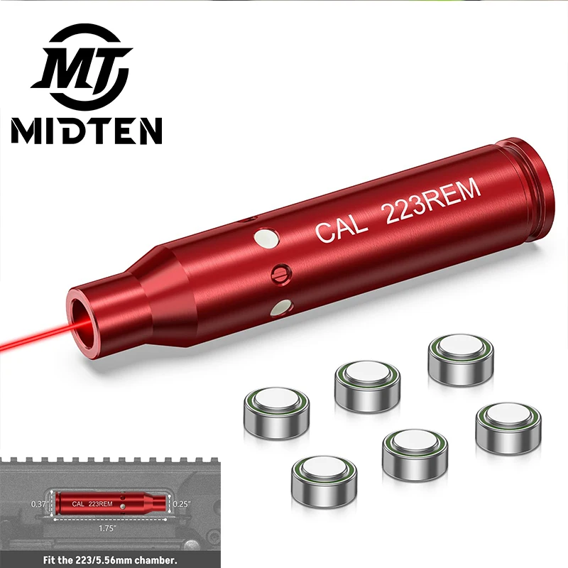 MidTen Bore Sighting Red Laser 223 5.56mm Chamber Bore Sighter with Extra 6 Batteries Hunting Boresighters 15-100 yards