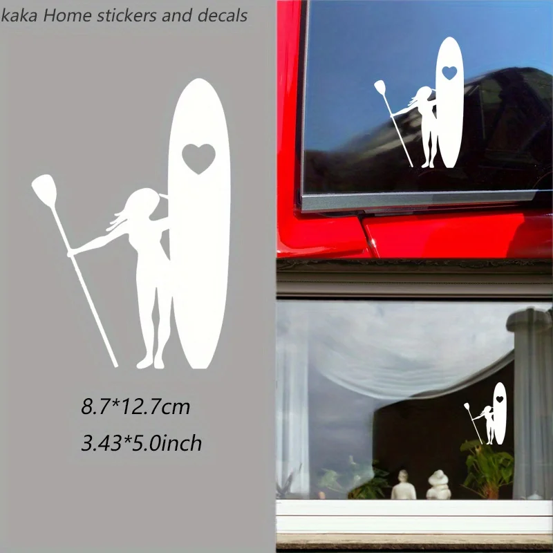 1Pc Girl Paddle Board Vinyl Decal, Waterproof Sticker for Car, Van, Truck, Motorcycle, Window, Laptop & Smooth Surfaces