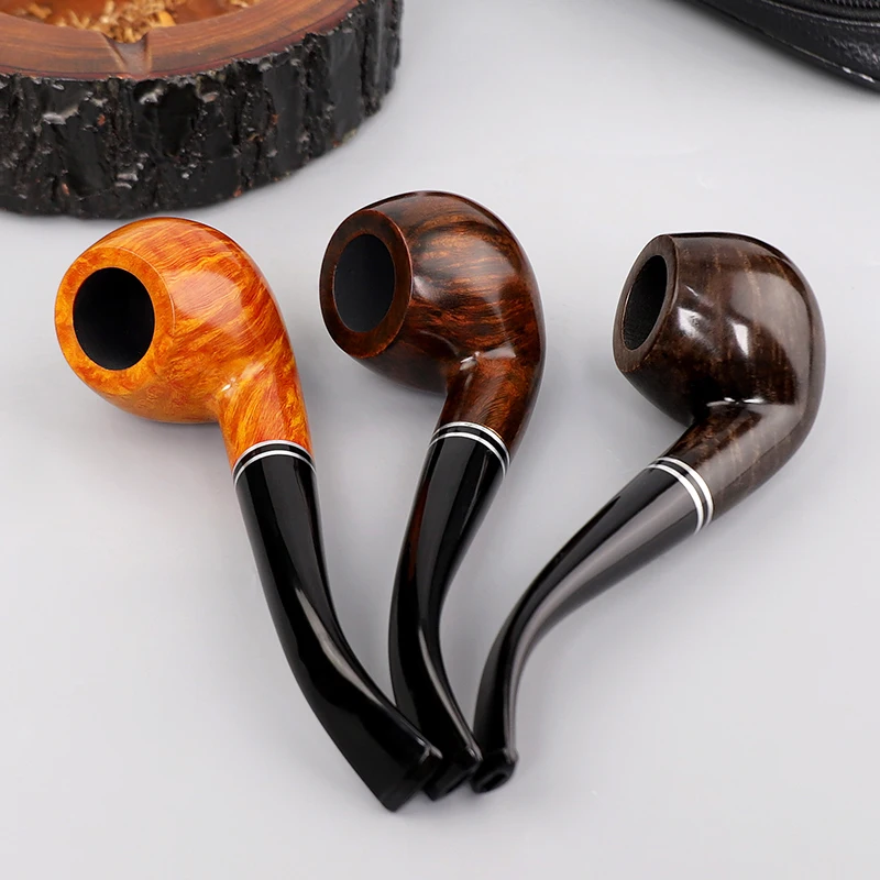 

MUXIANG Briarwood Pipe Bent Stem Double Ring Handy Holder 9mm Filters Tobacco With Free Tools Set Smoking Accessory aa0456