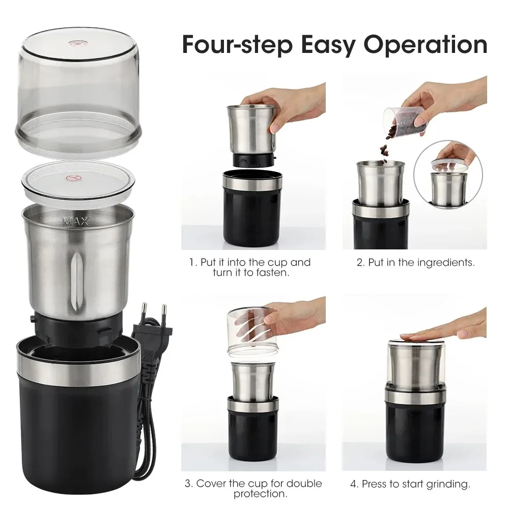 2025 Electric Coffee Grinder Spice Herb Grinder with 1 stainless steel blade removable, 200W motor efficient grinding, for vanil