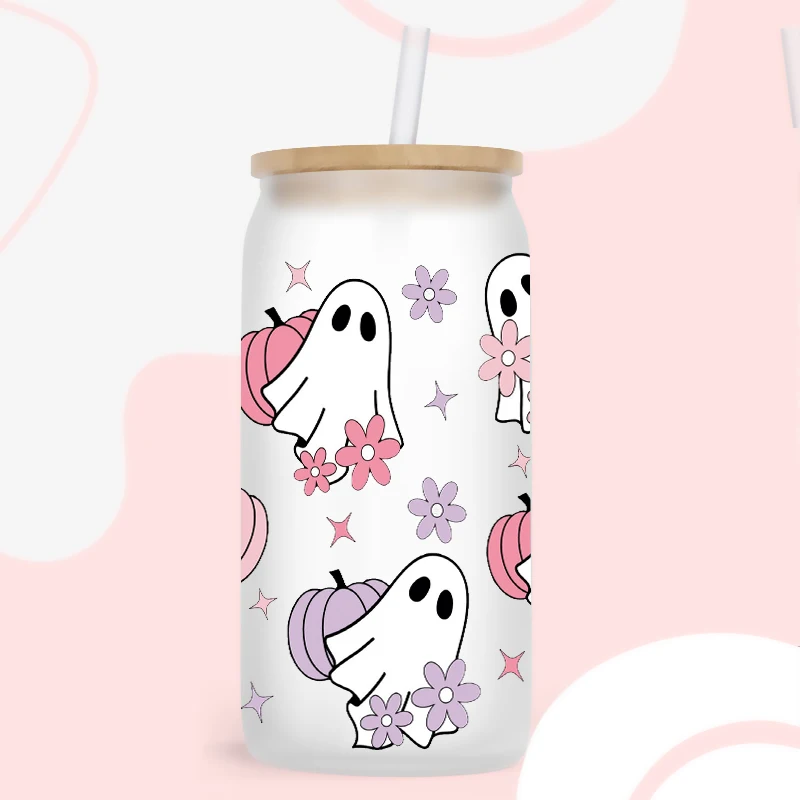 3D UV DTF Transfers Stickers 16oz Cup Wraps Halloween Ghost Printed For DIY Glass Ceramic Metal Leather Etc. D19656