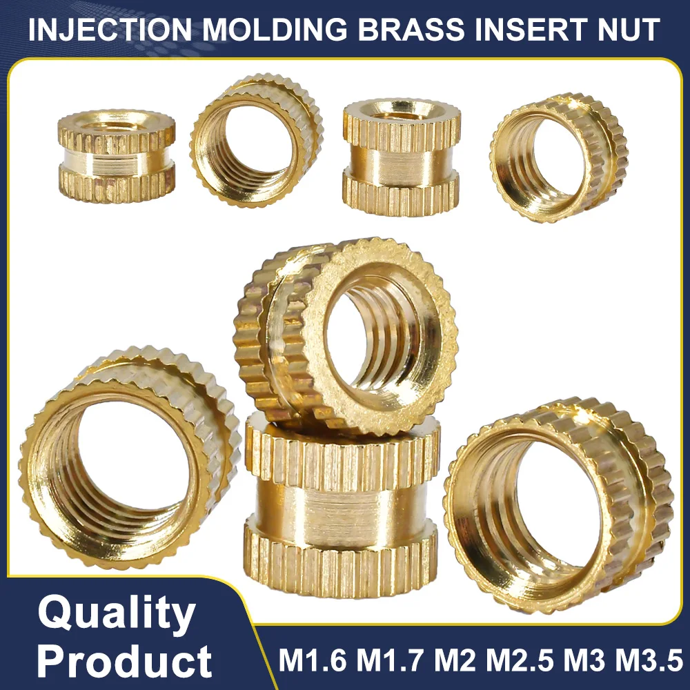 Injection Molding Brass Insert Nut M1.6 M1.7 M2 M2.5 M3 M3.5 Brass Round Knurled Thread Embed Parts Inserts Nuts 20Pcs-200Pcs