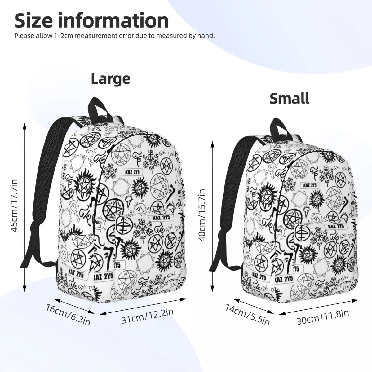 Mochila informal con símbolos supernaturales para hombres y mujeres, bolso de hombro universitario con bolsillo para escuela secundaria, senderismo, viaje, día