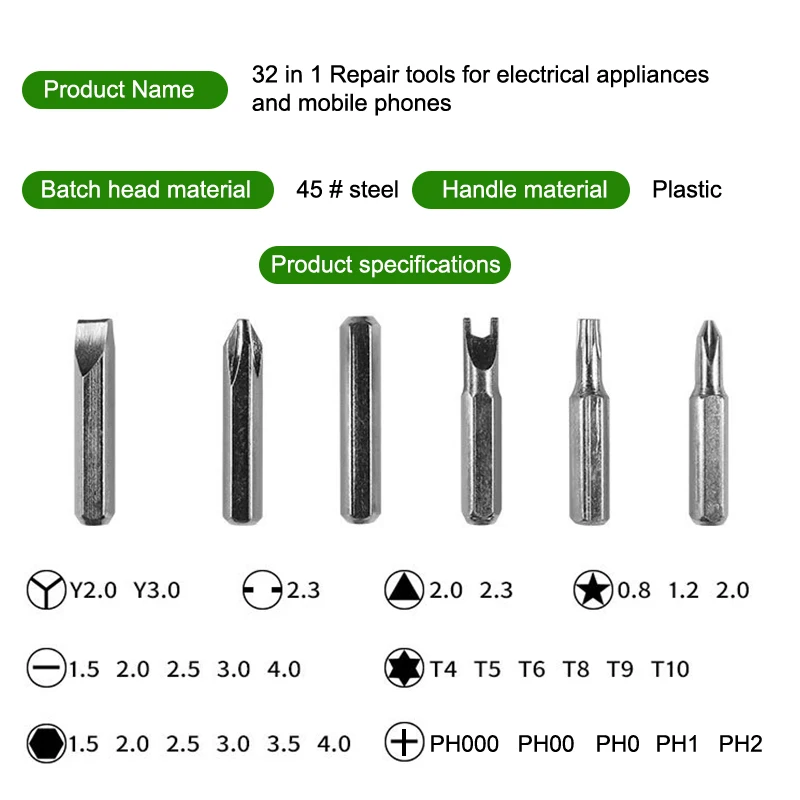 Juego de destornilladores de precisión 32 en 1, pequeños puntas Phillips magnéticas, Kit de herramientas de reparación manual, multifuncional para teléfono, reloj, gafas de PC