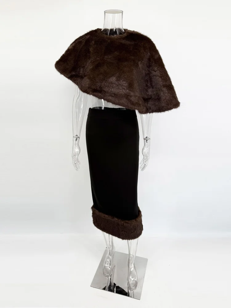 Tossy أنيقة الإناث الفراء ريشة ماكسي تنورة وتتسابق الفاخرة فضفاضة المرقعة موضة التستر وتنورة طويلة مجموعات نسائية جديد